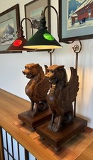 ANTIQUE ART NOUVEAU DRAGONS GRIFFINS WINGED ENGLISH AMERICAN FOLK ART OLD LAMPS picture