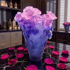 Daum Rose Passion Magnum Vase Blue & Pink Crystal Limited Edition of 99 05106-10 picture