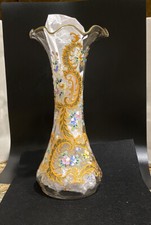 AMAZING ANTIQUE MOSER HARRACH BOHEMIAN HAND PAINTED GLASS VASE WITH PONTIL picture