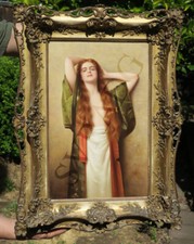 Kpm Porcelain Berlin Plaque Giltwood Gesso Frame Girl silk Kimono Antique picture