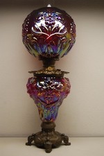 CARNIVAL GLASS FENTON GWTW IRIDESCENT MARYGOLD OIL KEROSENE ARTNOUVEAU IRIS LAMP picture