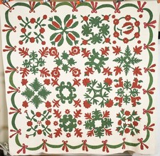 MUSEUM QUALITY Vintage 1880's Red & Green Album Applique Antique Quilt picture