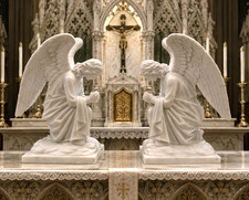 + Pair of Solid Marble Angel Statues, 28