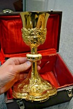 + Fine Antique Traditional Sterling Chalice - All 24k Goldplated 9 1/2