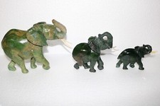 Lot of 3 vtg South African Hand Carved Verdite Elephant Sculptures 7.6 pounds picture