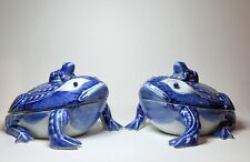 2 Large Chinese Import Blue and White Porcelain Ceramic  Frog Tureens And Covers picture