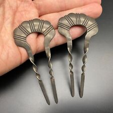 Vintage Navajo Kenneth Begay Handmade Sterling Silver Hair Pin Pair picture