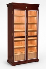 Wooden Cigar Humidor Cabinet Display Case w/ Double Glass Doors, Slatted Shelves picture