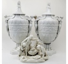 Pair Fabulous 18” 19th Century Lidded Vases picture