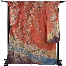 Long-sleeved kimono length 168.5cm sleeve length 68cm L sleeve flower pattern picture