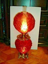 FENTON FOR L.G. WRIGHT GWTW Cranberry-RED Iris GIGANT LAMP picture