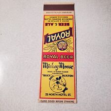 Vintage Mickey Mouse - Royal Beer & Ale Honolulu Hawaii Match Cover RARE picture