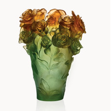 Daum France Rose Passion Crystal Vase Green Orange Pate de Verre Box 05282-2 picture