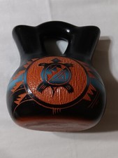 Mitchell Blackhorse Dineh Navajo Etched Red Clay Turtle Wedding Vase Signed RARE picture
