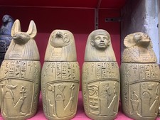 Rare Ancient Egyptian Pharaonic Canopic Jar Box β Four Sacred Sons of Horus (A+) picture