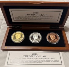 Donald Trump Dollar Piedfort Set .9999 Gold 1oz Silver 2oz 2016 Rare US Mint 45 picture