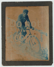 RARE Early Cyanotype Photo 1899 Glenn Curtiss on Bicycle Pre Motorcycle Airplane picture