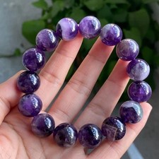 14.6mm Natural Rare Purple Amethyst Crystal Round Beads Bracelet 1952 picture