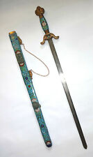 Antique Jade Asian Jian Sword Tai Chi Jian Cloisonne Enamel Sheath Scabbard picture