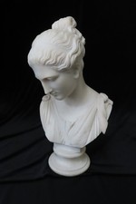Antique German EMIL WOLFF Marble Bust of Roman Goddess DIANA with Deer Pelt Sash picture