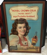 ORIGINAL VTG 1942 ROYAL CROWN COLA ADVERTISING POSTER PAULETTE GODDARD Store picture