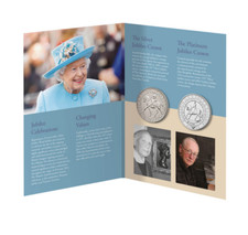 Queen Elizabeth II Jubilee Crown Set 1977 and 2022 Royal Mint limited edition picture