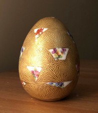 vtg/antq? fine gold leaf overlay hand painted flowers flora limoges france egg picture