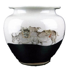 Antique Japanese Porcelain vase Makuzu Kozan 宮川香山, Ox Herders, style of Kenzan picture