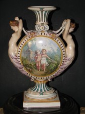 WEDGWOOD XRARE 19c. LARGE MERMAID VASE FIGURES PAINTED MODELER HUGUES PROTRAT picture