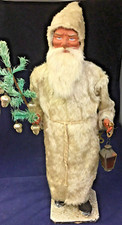 1920 Exceptional Antique Nodder Santa with Feather Tree, Lantern, Fur Suit picture