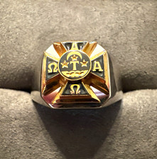 Vintage 10K Alpha Tau Omega ATO Black Enamel Cross New Sterling Signet Ring picture