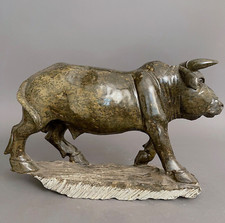 African Serpentine Stone Carving Bull #68626 picture