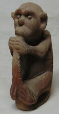 Rare BIG Monkey Scuplture wood and clay Monkey bitting His Own Tail Monkey King picture