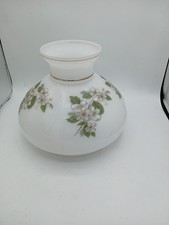 Vintage Milk Glass Lamp Shade Floral Dogwood White Gold Band Oil Lamp Parts picture