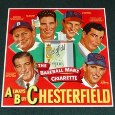 CHESTERFIELD CIGARETTES ORIGINAL 1948 CARDBOARD SIGN JOE DIMAGGIO TED WILLIAMS picture