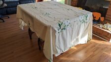 Hand Applique &  Embroidered Table Cloth & 13 Napkins Vintage 101x66 Orchids  picture