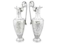 Victorian Pair of Sterling Silver Claret Jugs by Elkington & Co - 1850-1899 picture