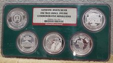 RARE Authentic Binion Silver Hoard Set 5 One Troy Oz .999 Fine Silver Rounds NGC picture