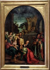 Antique Oil on Panel, 'Adoration', Follower of Zuccaro, Italian School ca. 1600 picture