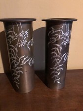 2 Early Heintz 12 In Sterling Silver On Bronze 1914 set Vases Art Mental picture