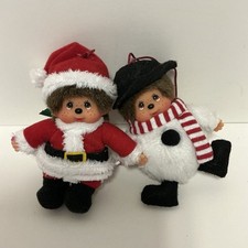 Monchhichi Plush Christmas Ornament Set Mini Santa and Snowman Sekiguchi READ picture
