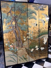 French Oriental Gold Leaf, Lacquer Screen with Nine Cranes, Blossoms, Conifer picture