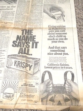 VTG 1984 PRESS-TELEGRAM NEWPAPER ARTICLE 1 PAPER GIVING RAISINS ON HALLOWEEN picture