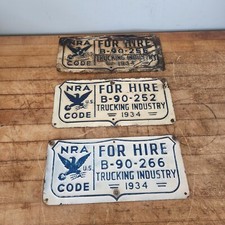 1934 NRA U.S. CODE License Plate Topper For Hire Trucking Industry Lot of 3 picture