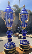 Pair of Hand-Cut Crystal, 24k Gilded Vases with Double-Headed Eagle picture