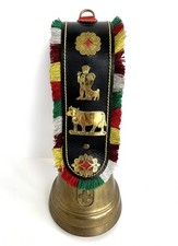 Vintage Swiss Cow Bell Ornate Leather Collar Alpine Bell Exceptional Tone VIDEO picture
