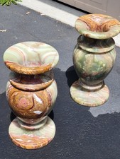 One of a kind exquisite banded Green Onyx Floor Vases - Pair (50 lbs Each) picture