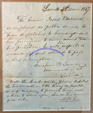 Mirabeau Lamar handwritten letter re Texas & guns from Laredo - 2nd Texas Prez picture