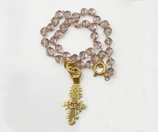 Chanel Rare Vintage Gold Plated Cross Lavender Glass Bead Long Necklace picture