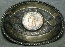 1881-S $10 Gold Liberty Harolds Club 14K Belt Buckle Sterling Las Vegas Vintage  picture